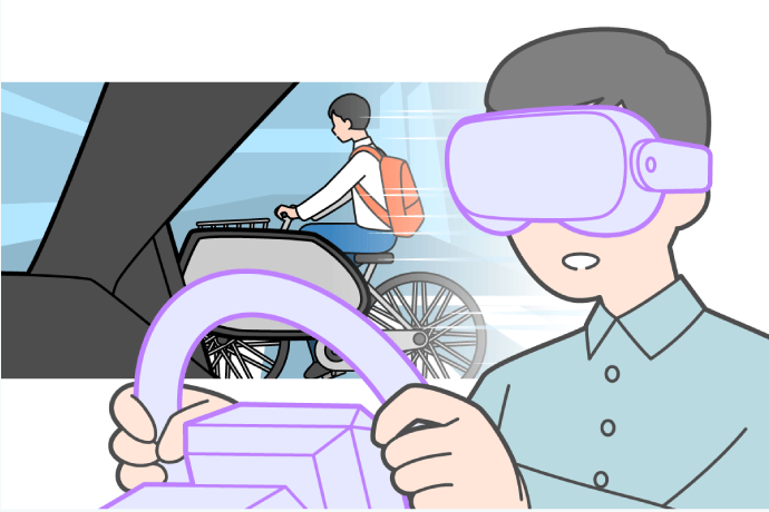 VRを利用して運転体験をしているイラスト