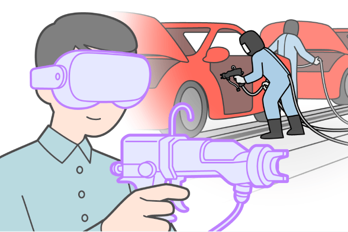 バーチャル塗装訓練をするイラスト